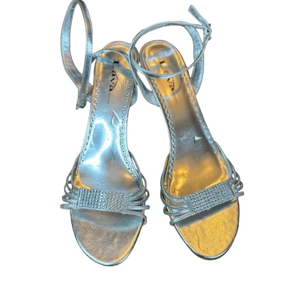 Lava Silver Sandals with Rhinestones Size 11 Silver Strappy Heels w/ Ankle Strap - Picture 6 of 12